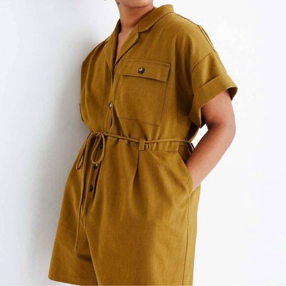 MADEWELL Belted Safari Romper pockets short cuffed sleeves 3197 - Picture 2 of 7